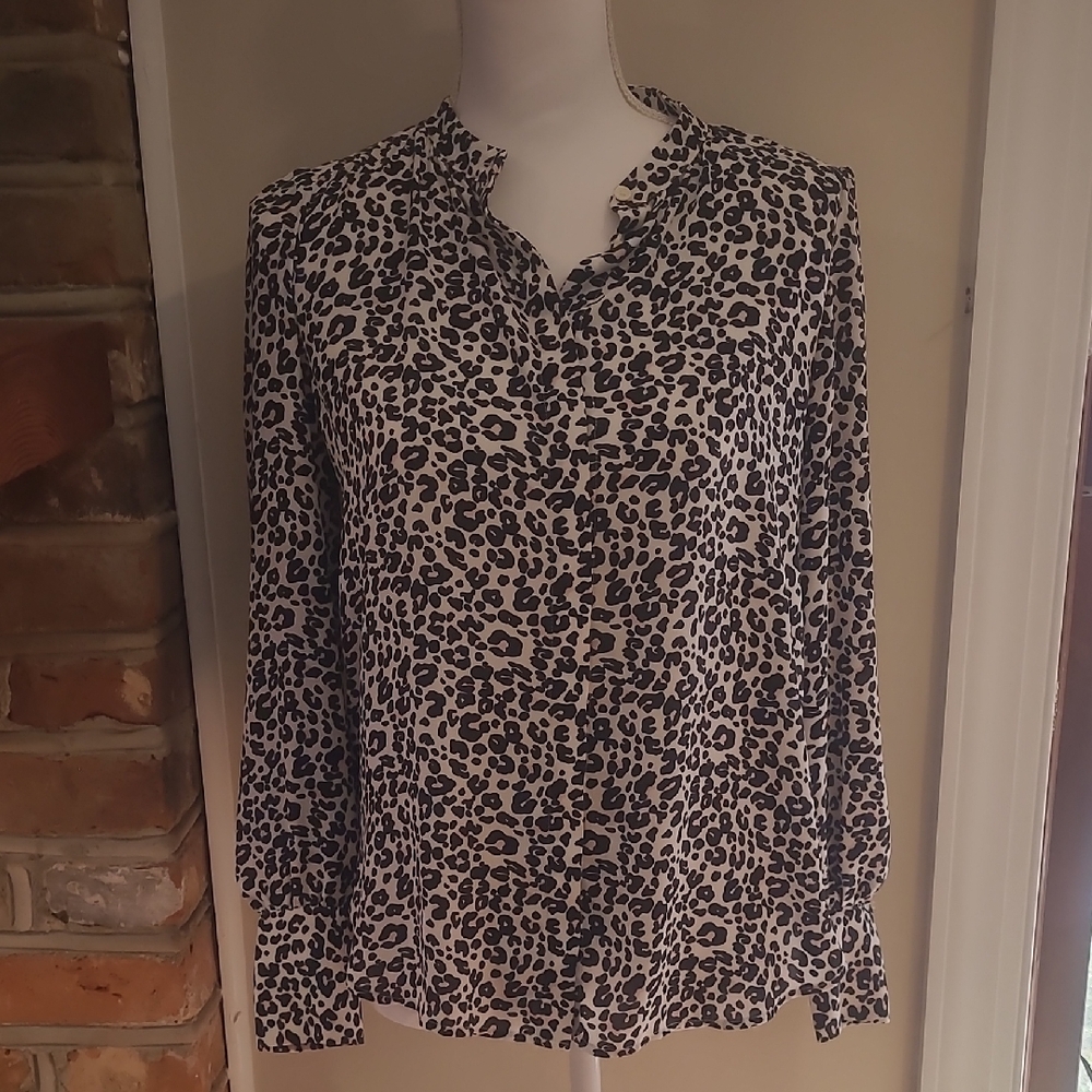 LOFT Animal Print Long-Sleeve Blouse